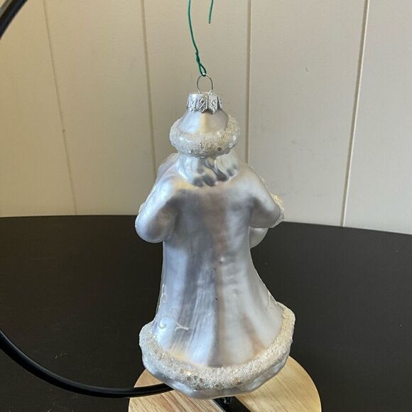 Santa Claus Christmas Tree Hanging Glass Ornament Silver Glitter 6" Tall - Picture 5 of 8